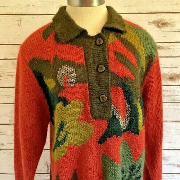 Women Long Sleeve Pull Over Partial Button Down Collar Casual Sweater Size Large - Picture 1 of 12